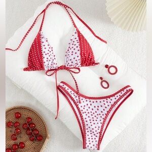 Stylish Red and White Polka Dot Bikini Set
